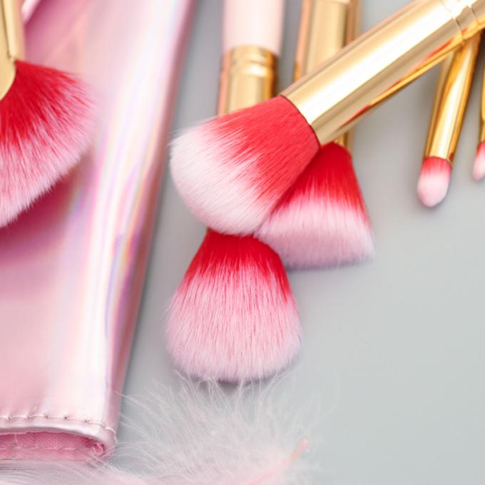 8 Pieces Travel Make Up Brush Set Pink With Rainbow Cosmetic Bag(图1)